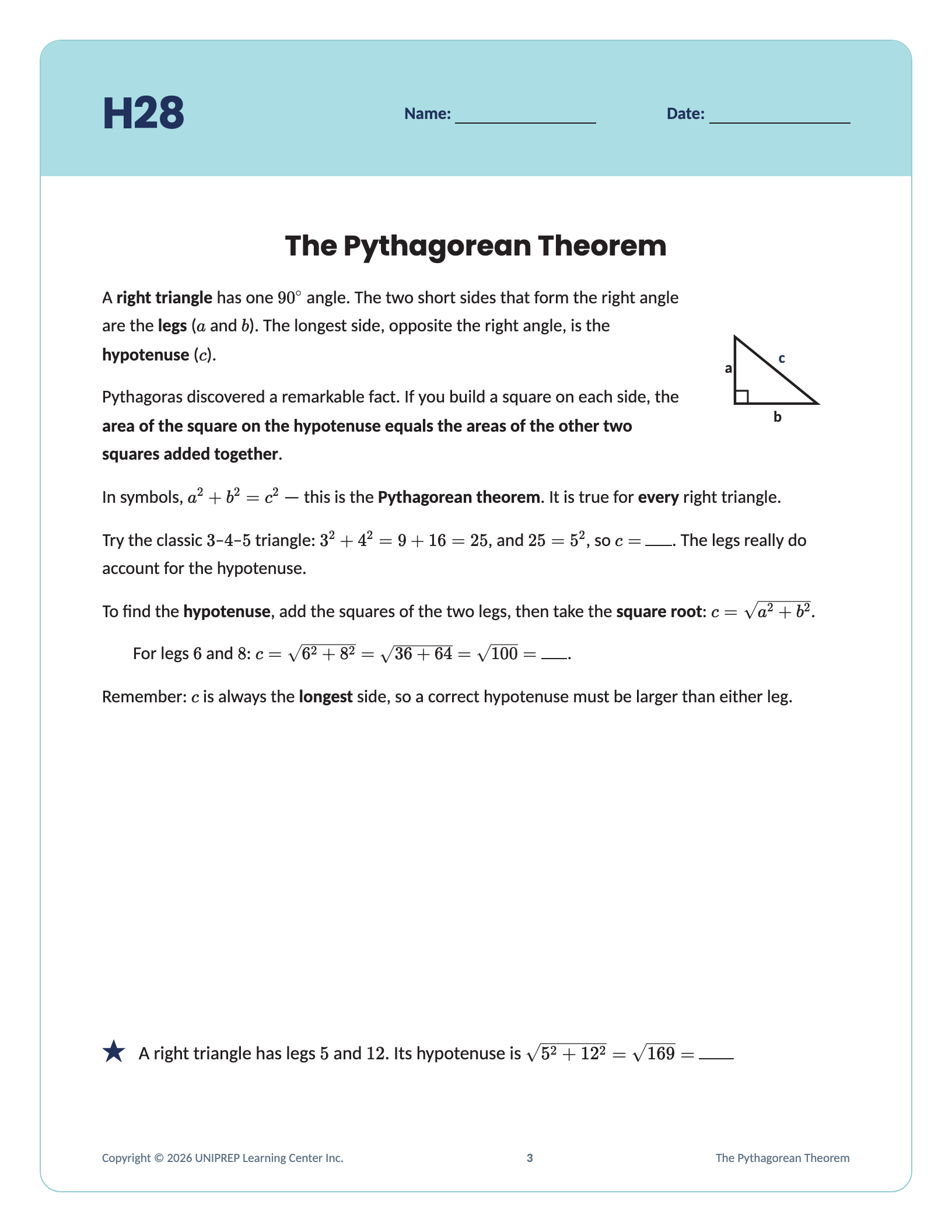 Sample workbook page — Math · Level H (Grade 8)